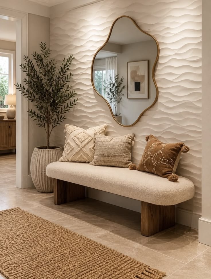 Wallpaper, Mirror and Ottoman Set