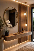 Floating console and fluted wall panel