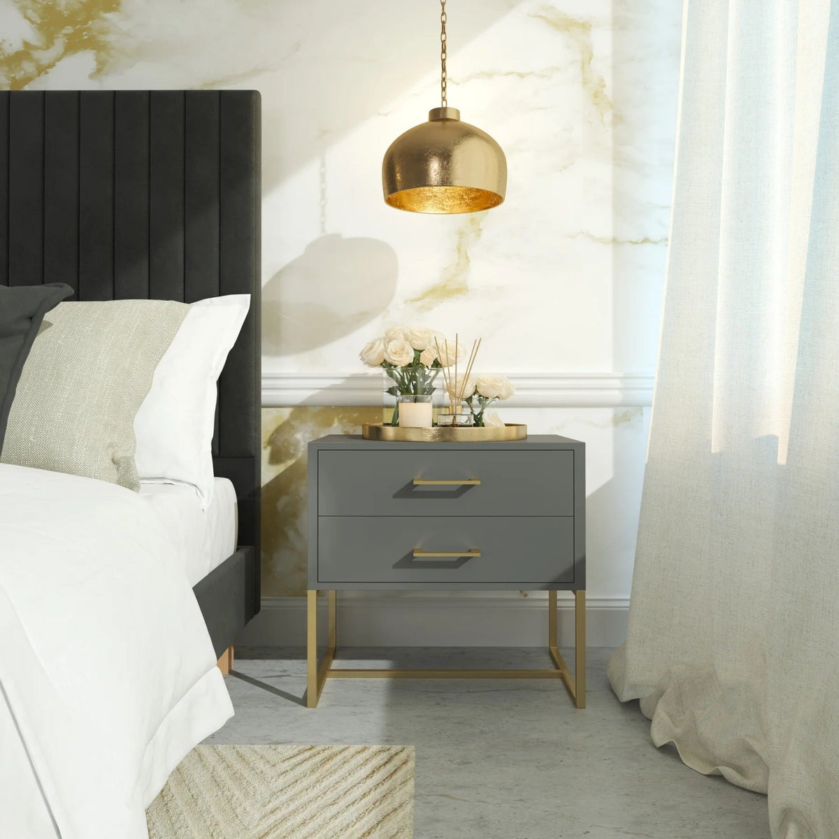 Bedside Pedestal Lilo Satin-Dark Grey